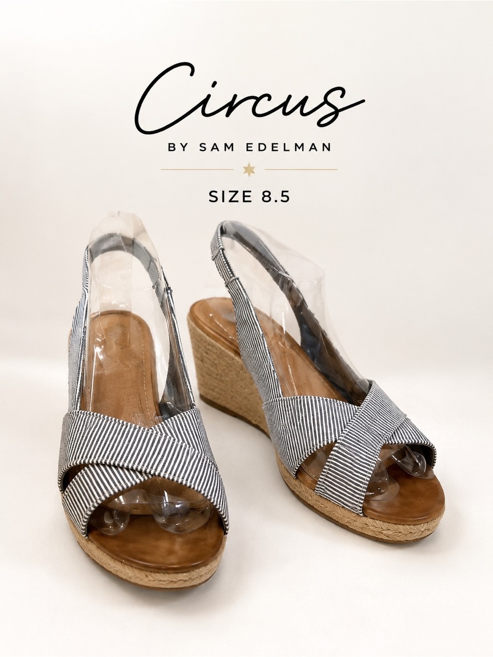 Circus by Sam Edelman Striped Espadrille Wedge Slingback Sandals Size 8.5